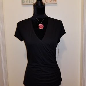 Black faux wrap blouse